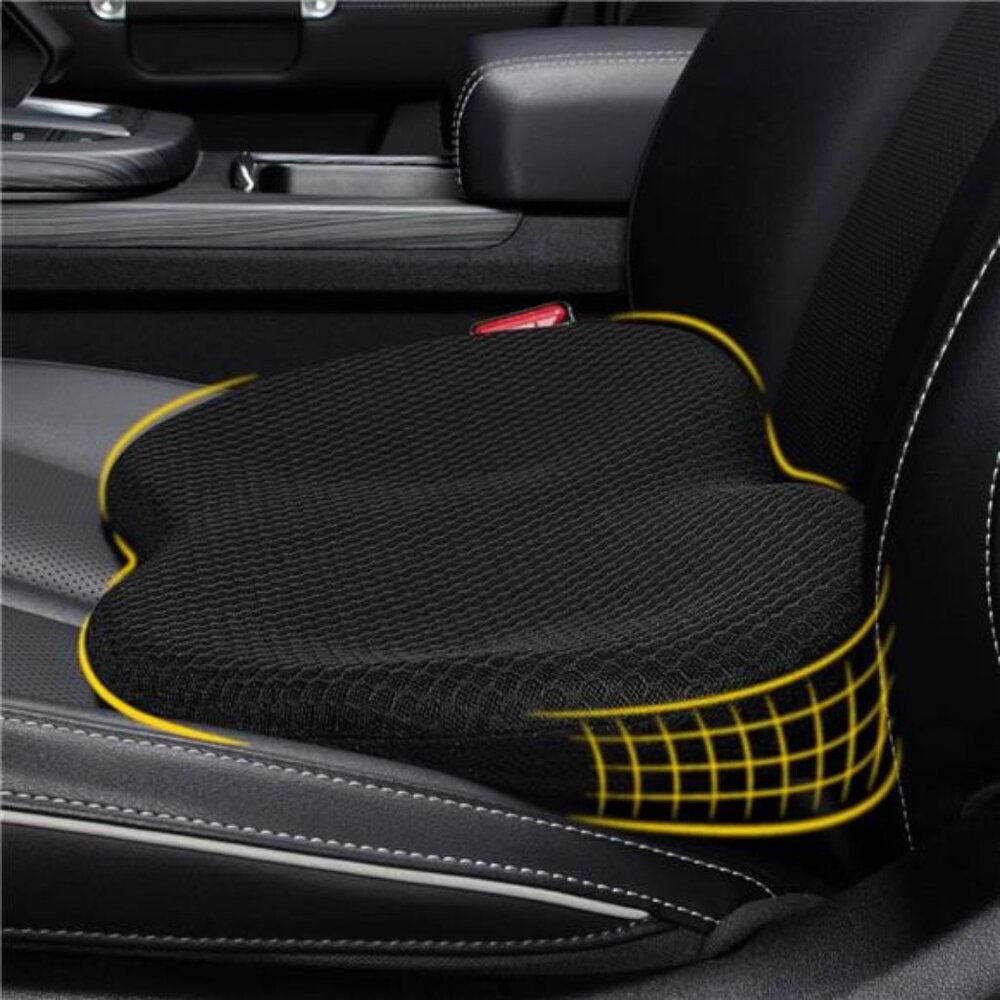 Wedge Car Seat Cushion Memory Foam Driver Lumbar Back Pain Relief Black